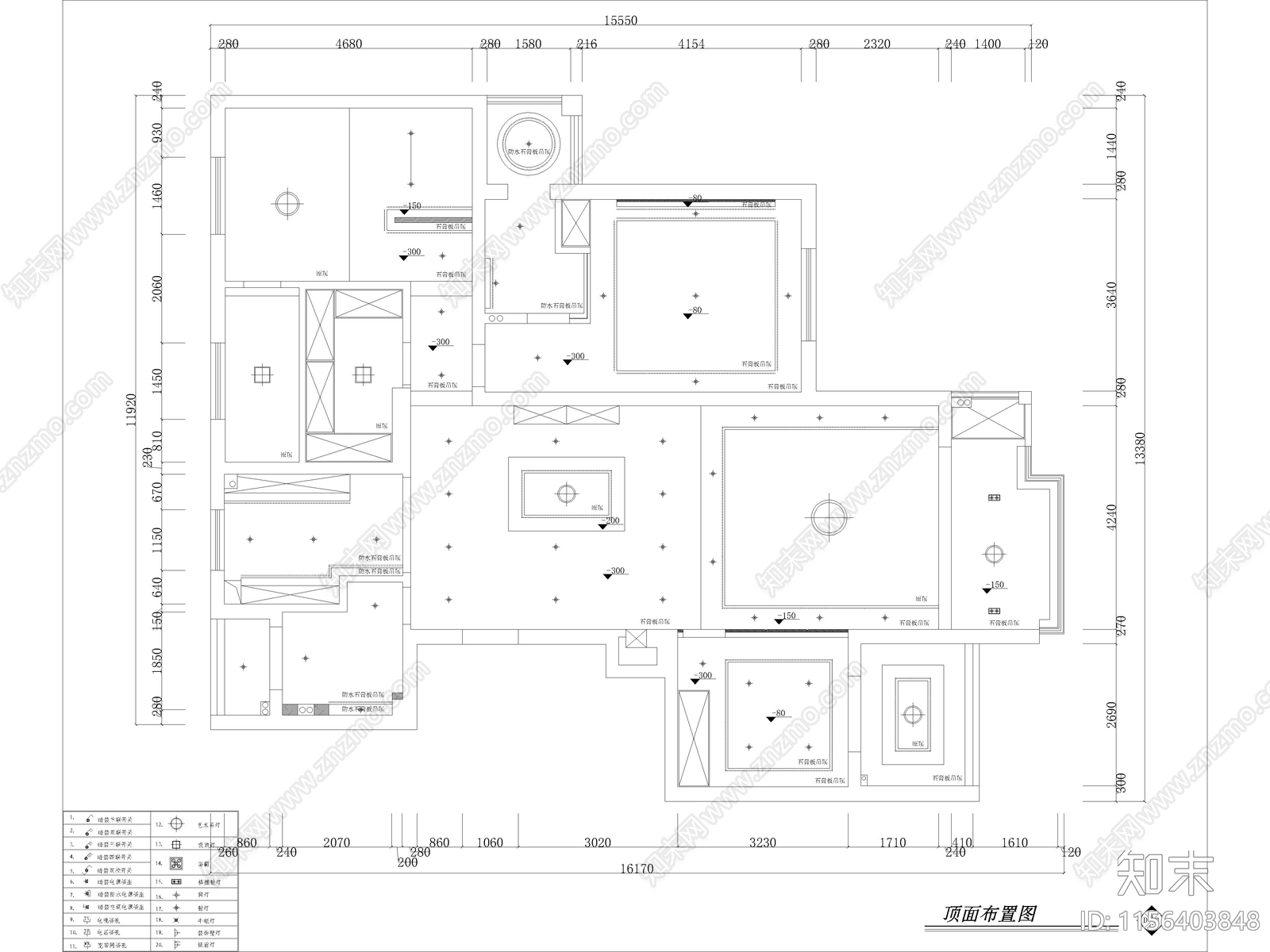 现代家装平层样板间cad施工图下载【ID:1156403848】