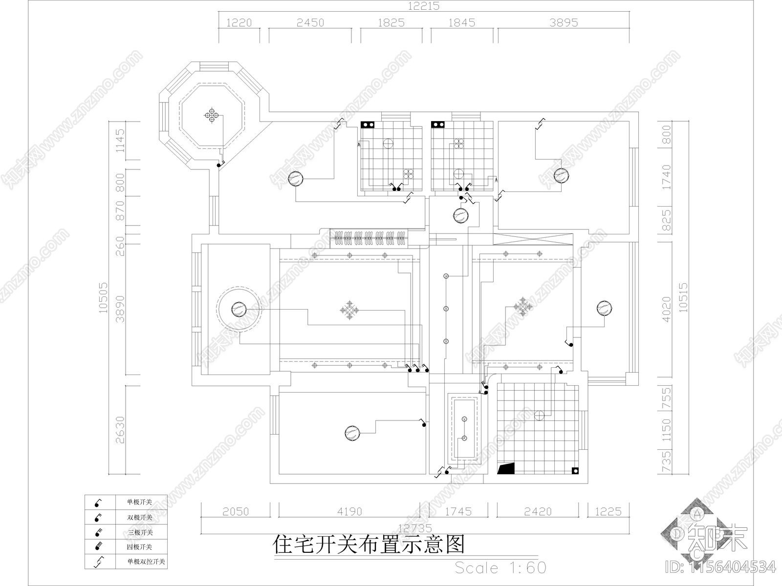 现代家装平层样板间cad施工图下载【ID:1156404534】