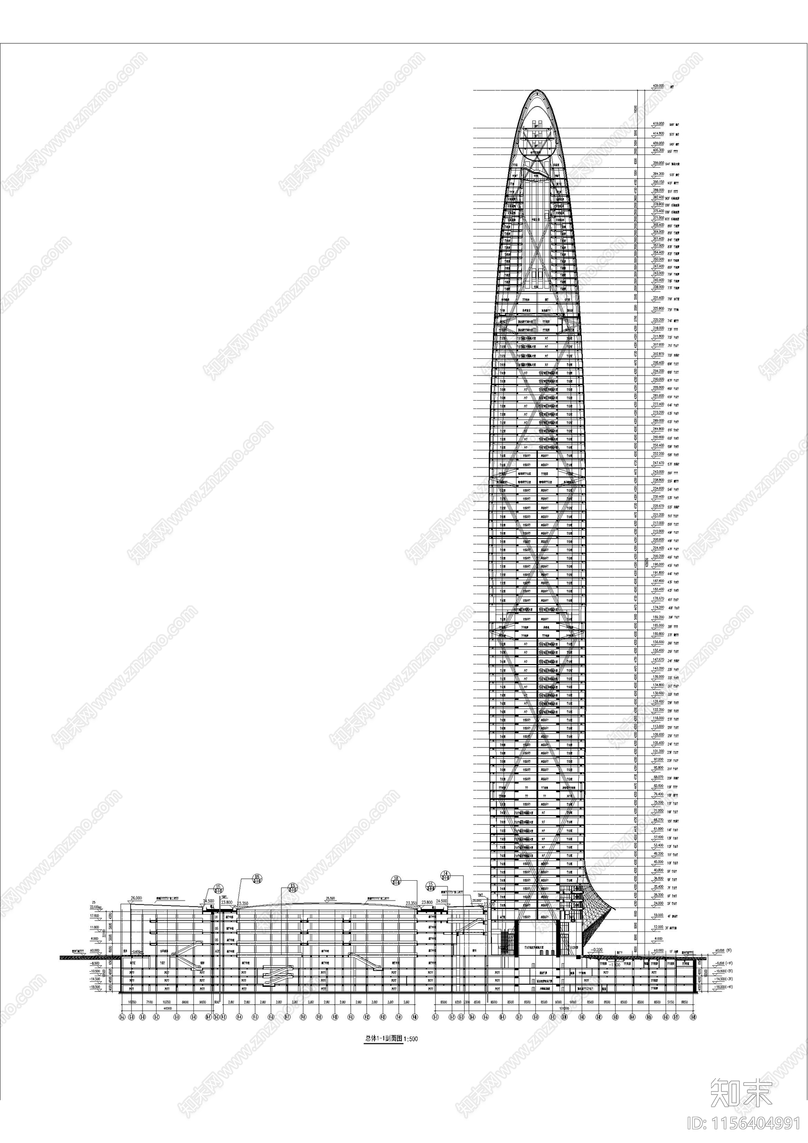 深圳京基超高层金融中心cad施工图下载【ID:1156404991】