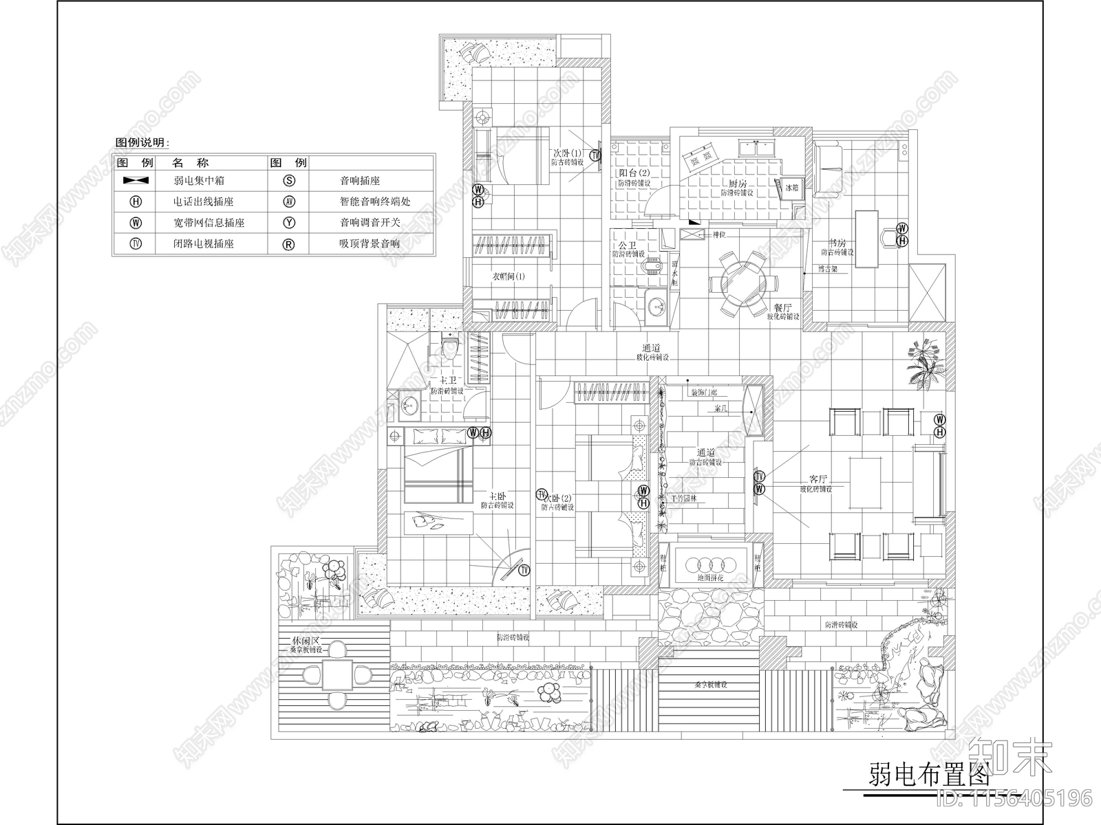 现代家装平层样板间cad施工图下载【ID:1156405196】