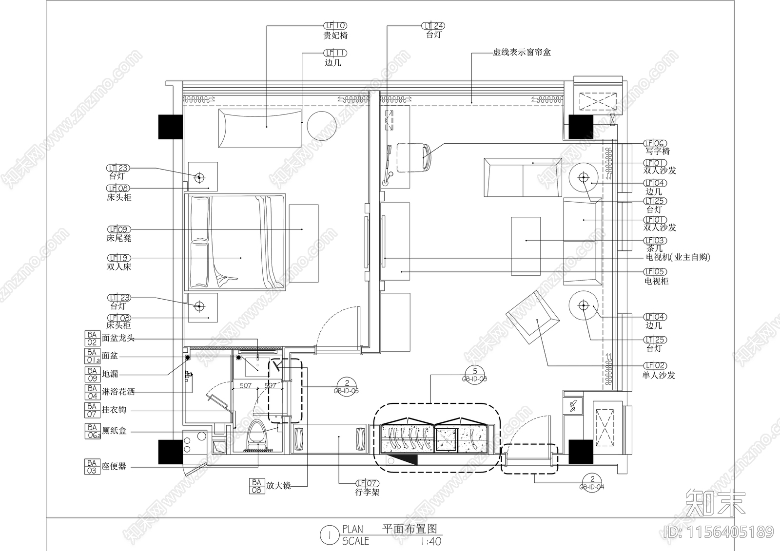 现代风格星级酒店豪华家庭套间室内精装修cad施工图下载【ID:1156405189】