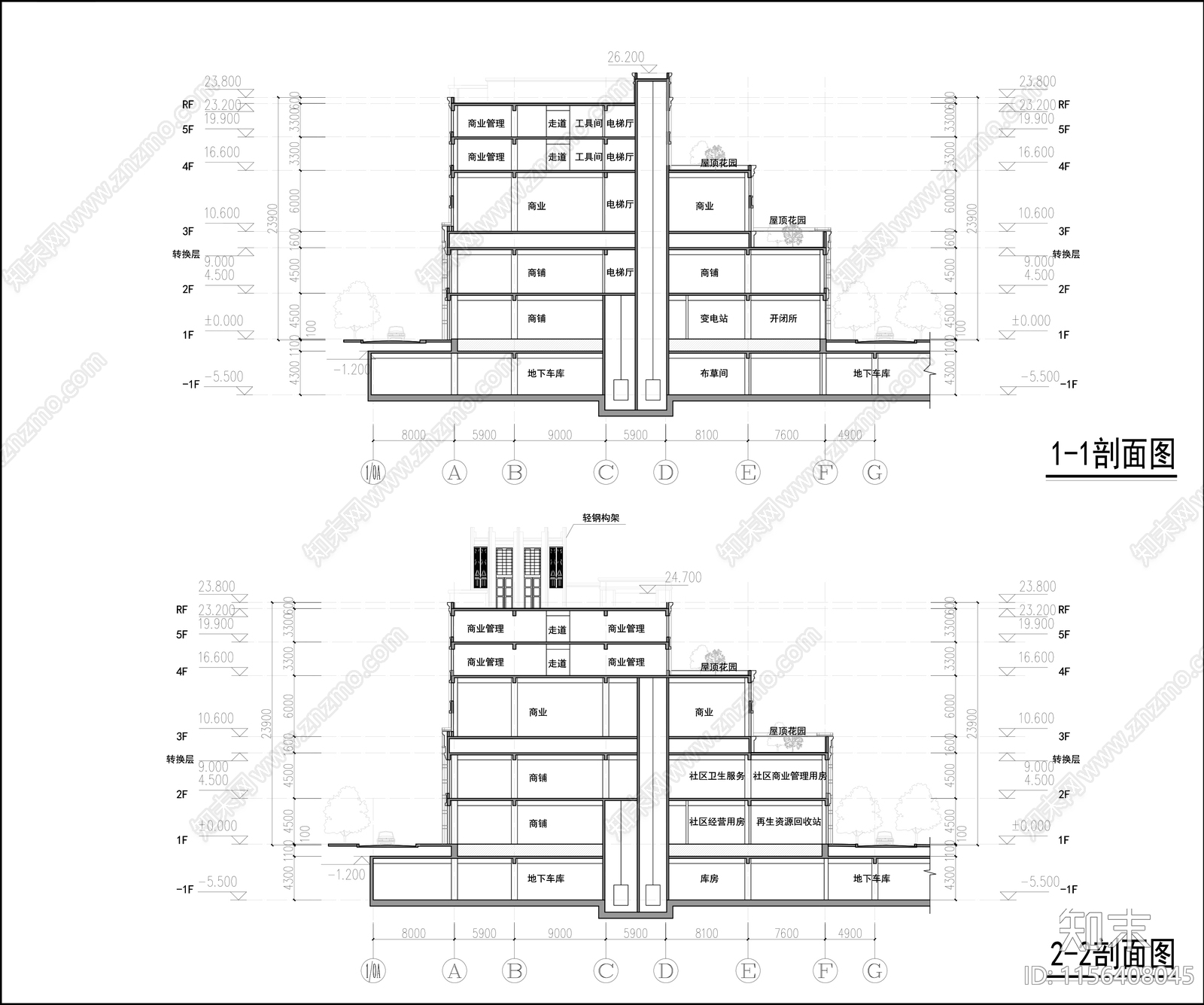 住宅配套多层商业平面图cad施工图下载【ID:1156408045】