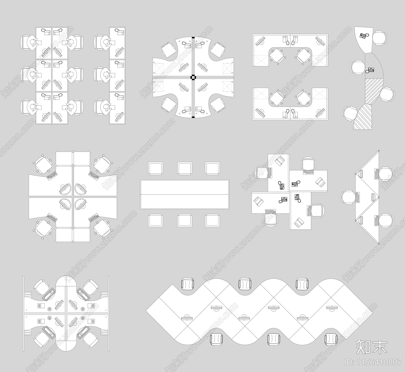 最新办公家具图块施工图下载【ID:1156410007】