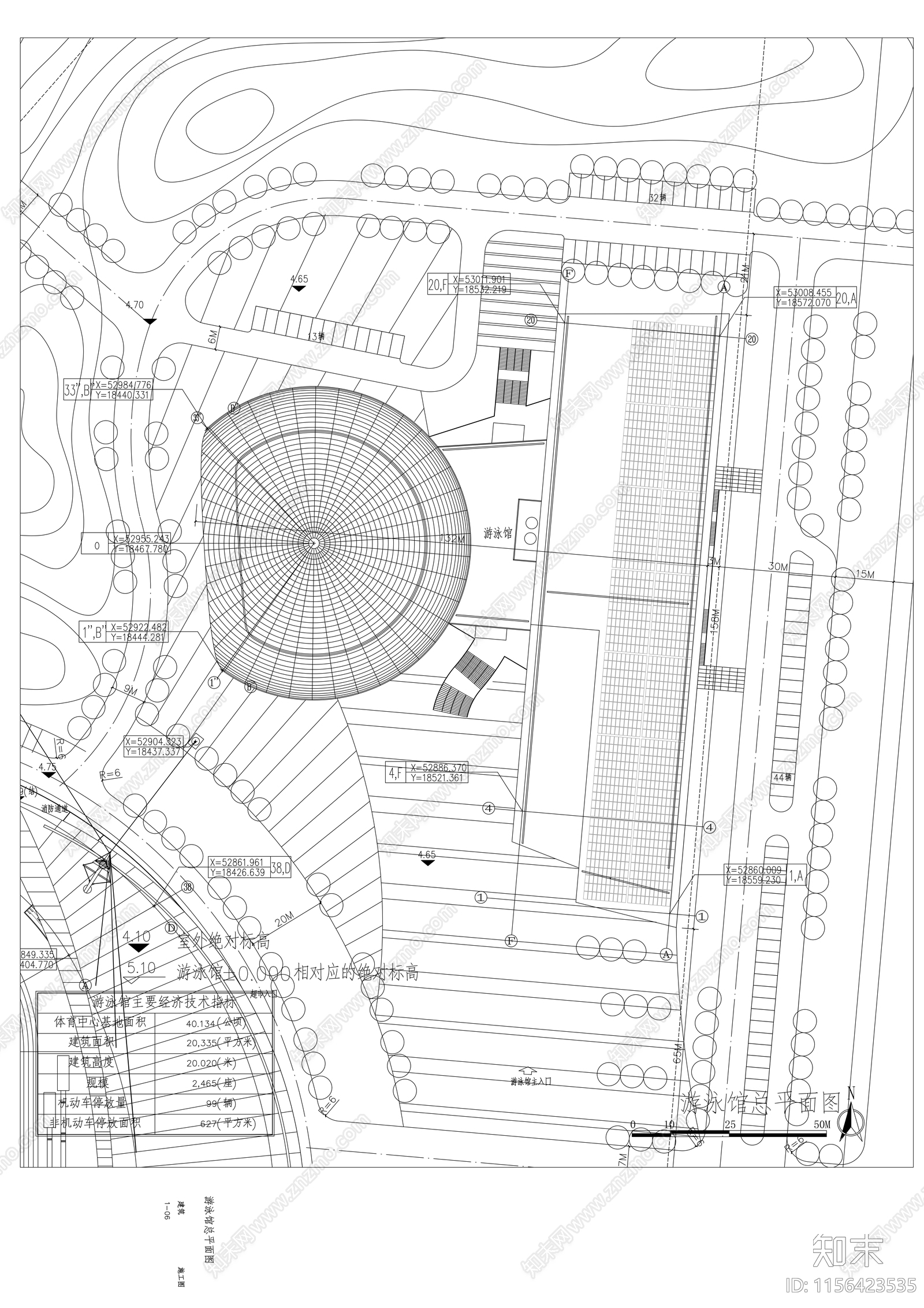 三层游泳馆建筑cad施工图下载【ID:1156423535】