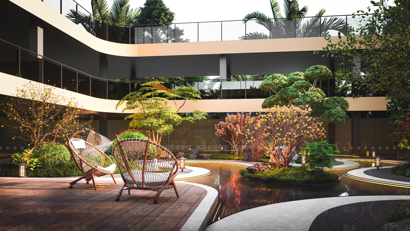 新中式庭院花园3D模型下载【ID:1156424513】