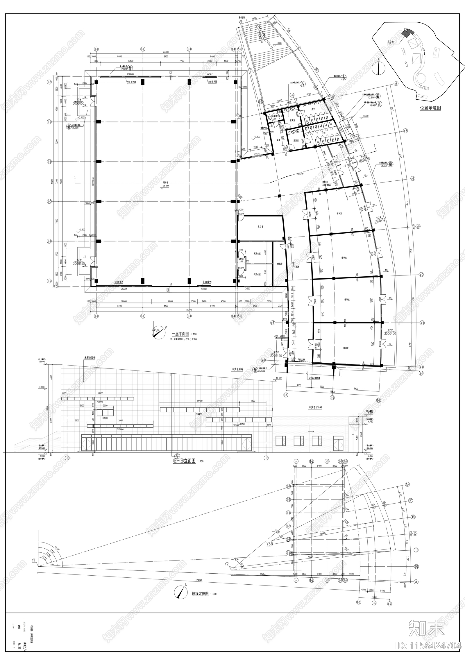 体育公园现代风格训练馆建筑cad施工图下载【ID:1156424704】