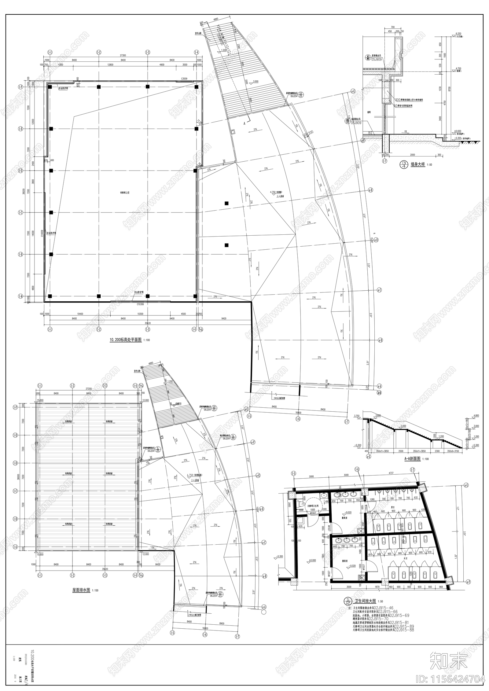 体育公园现代风格训练馆建筑cad施工图下载【ID:1156424704】