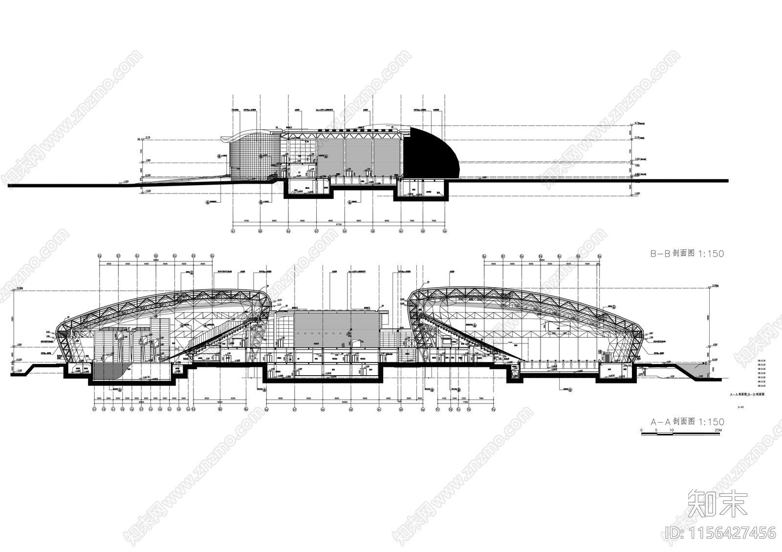 现代二层游泳馆建筑施工套图cad施工图下载【ID:1156427456】