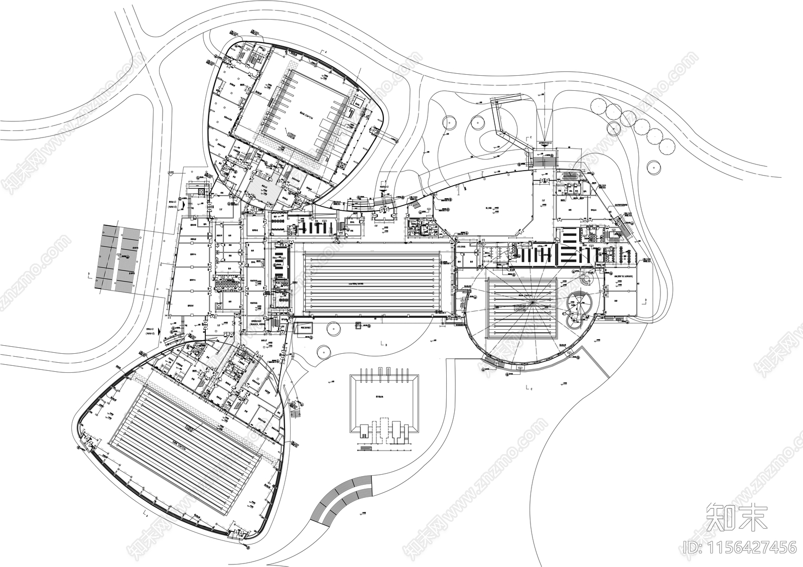 现代二层游泳馆建筑施工套图cad施工图下载【ID:1156427456】
