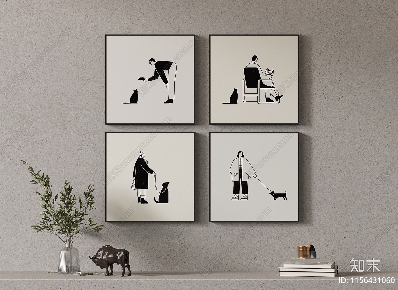 现代极简黑白人物装饰画SU模型下载【ID:1156431060】