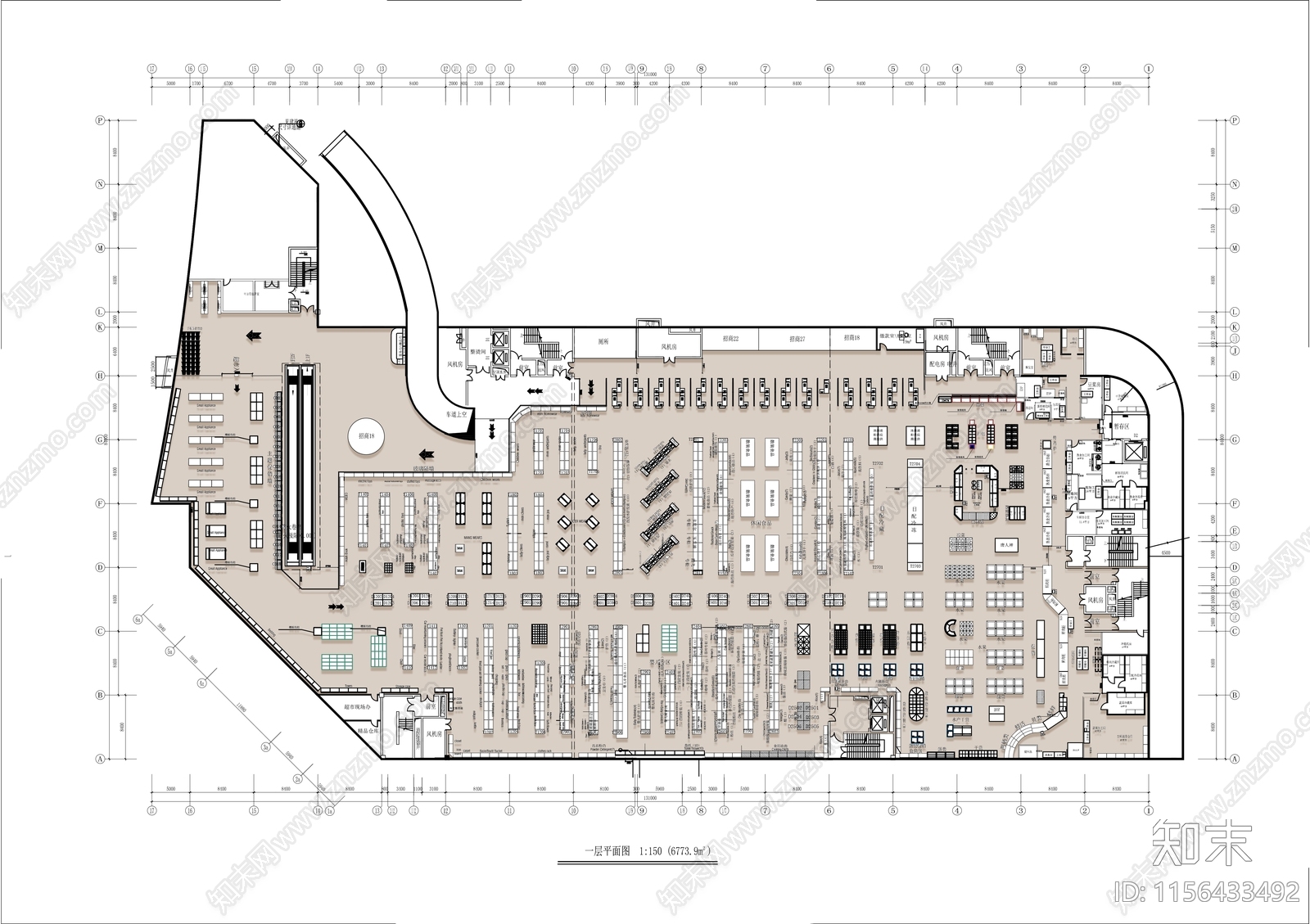 6000㎡大型连锁超市平面布置图施工图下载【ID:1156433492】