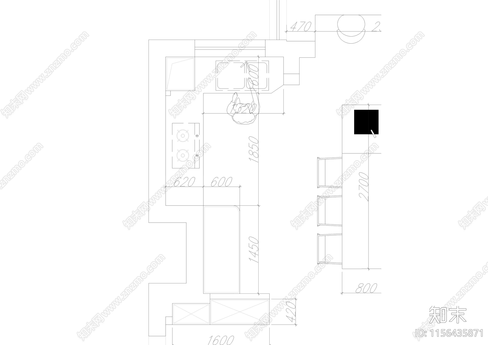 家居厨房cad施工图下载【ID:1156435871】