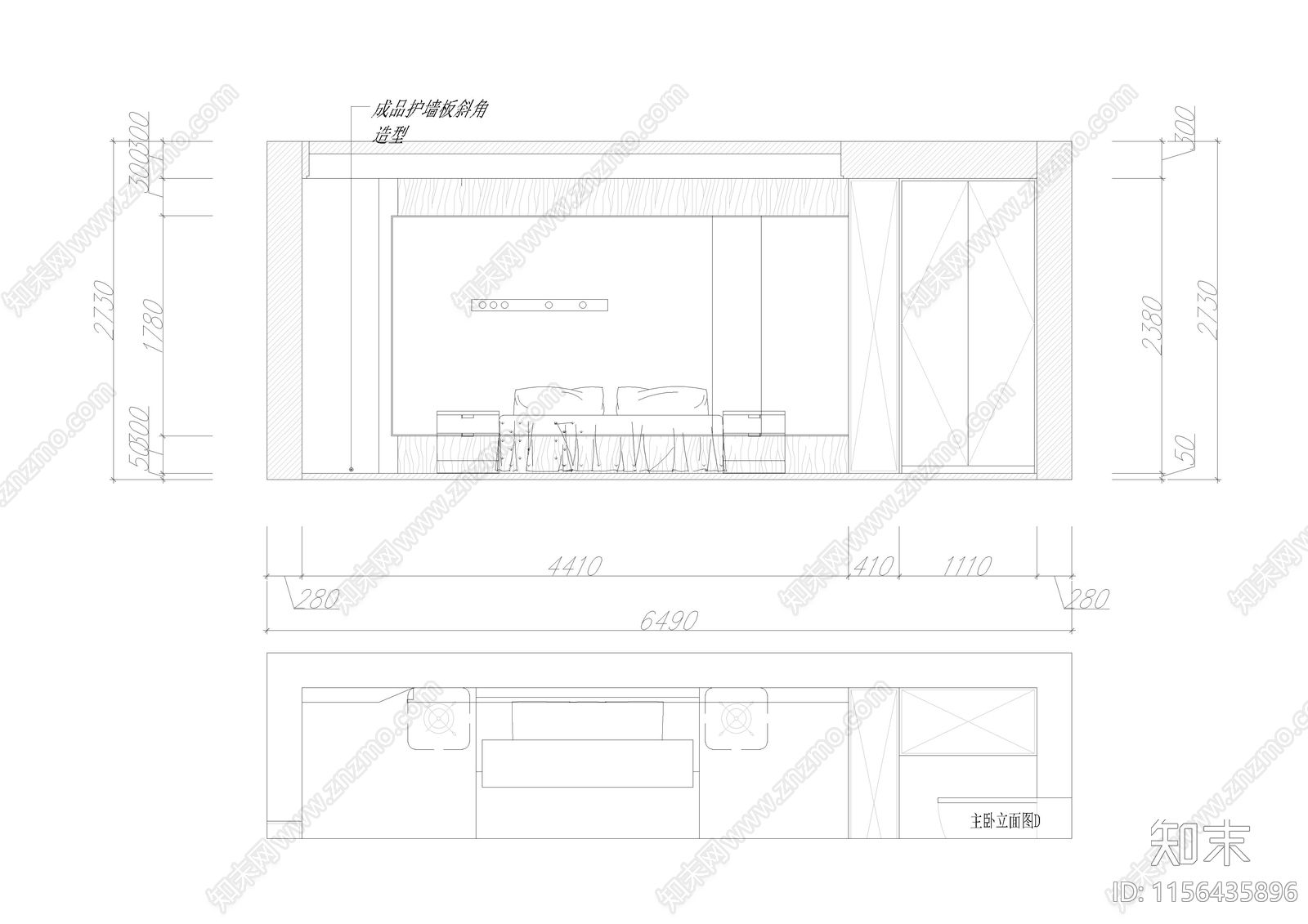 家居卧室cad施工图下载【ID:1156435896】