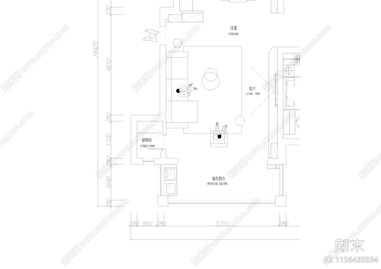 家居客厅cad施工图下载【ID:1156435934】