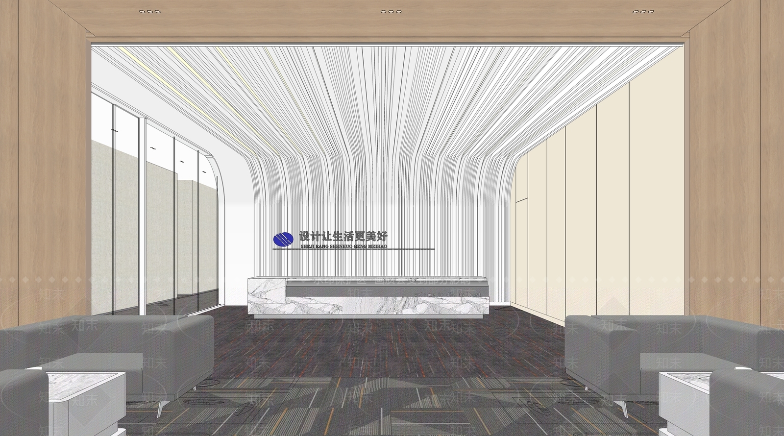 现代办公大堂SU模型下载【ID:1156437395】
