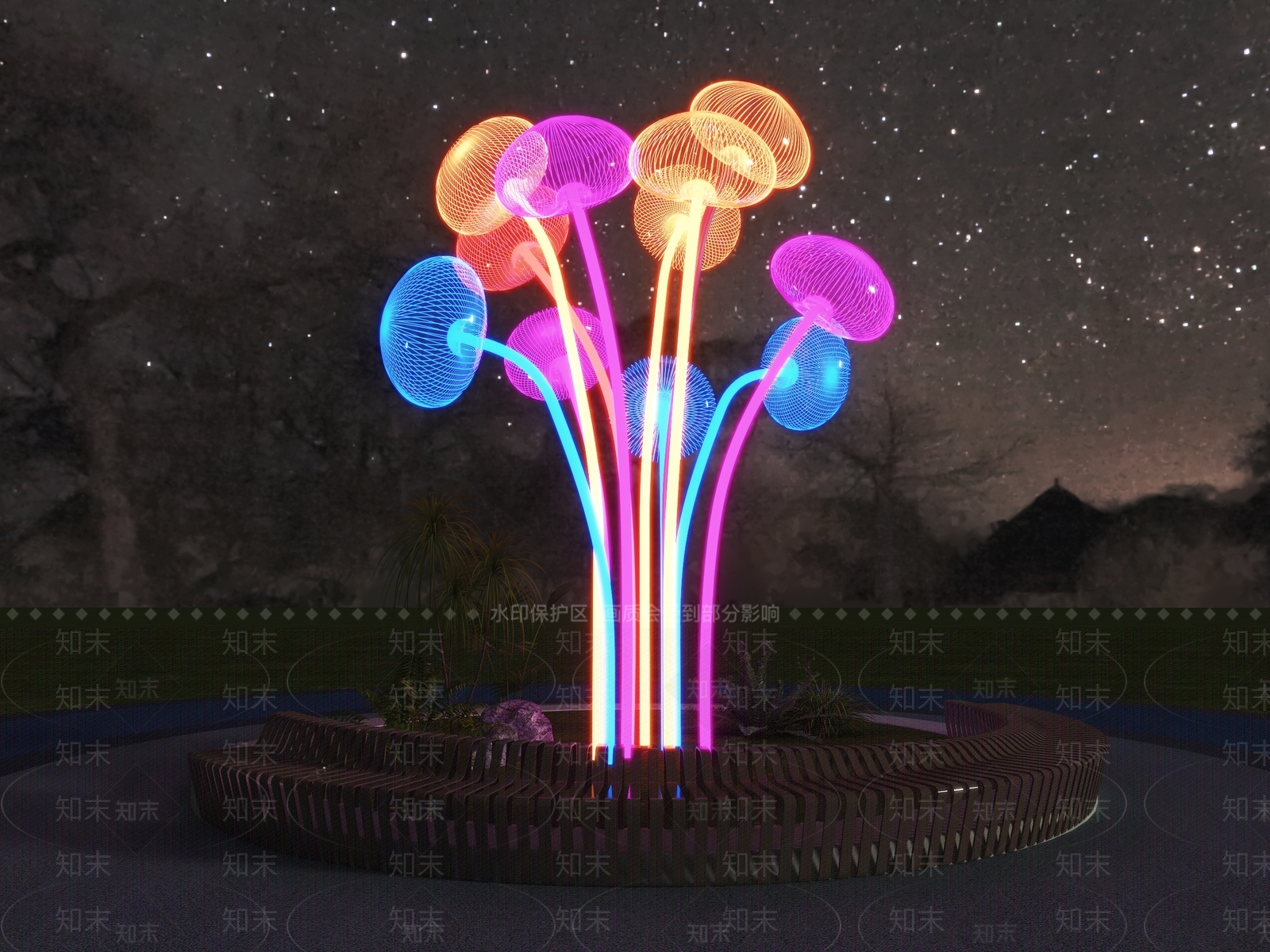 现代特色发光水母雕塑小品SU模型下载【ID:1156439047】