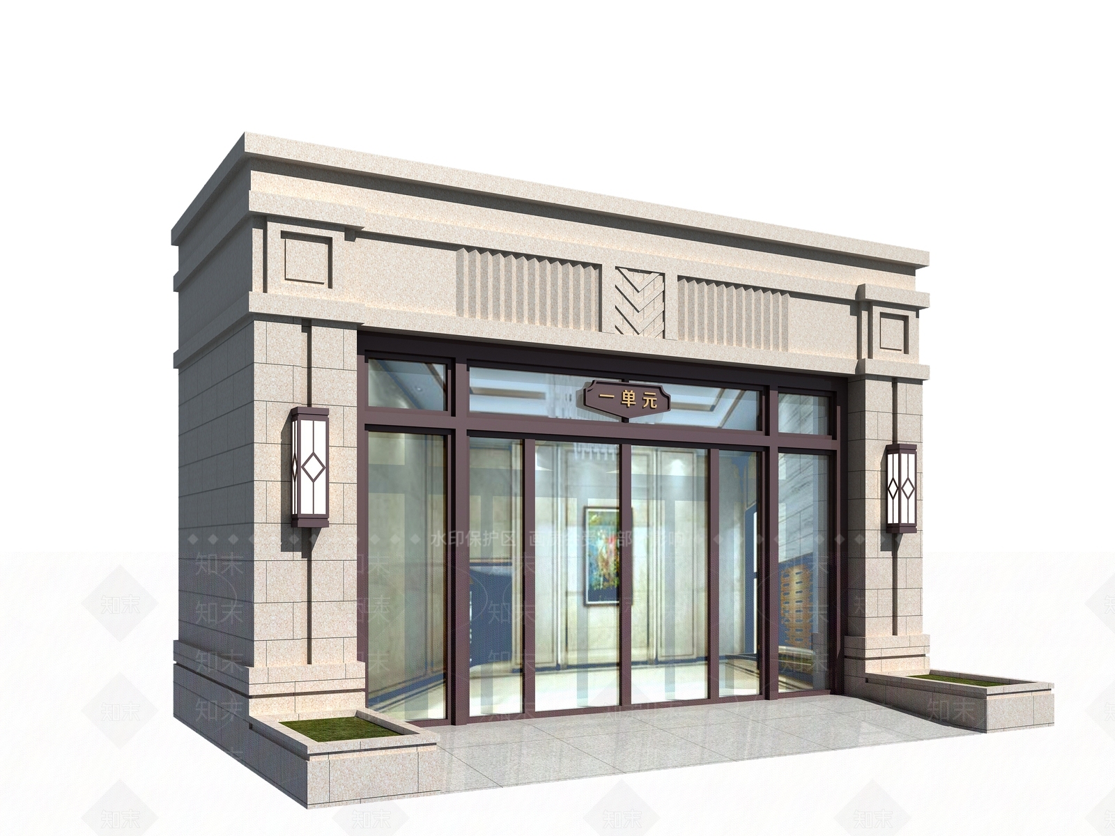 新中式小区入户门3D模型下载【ID:1156441109】