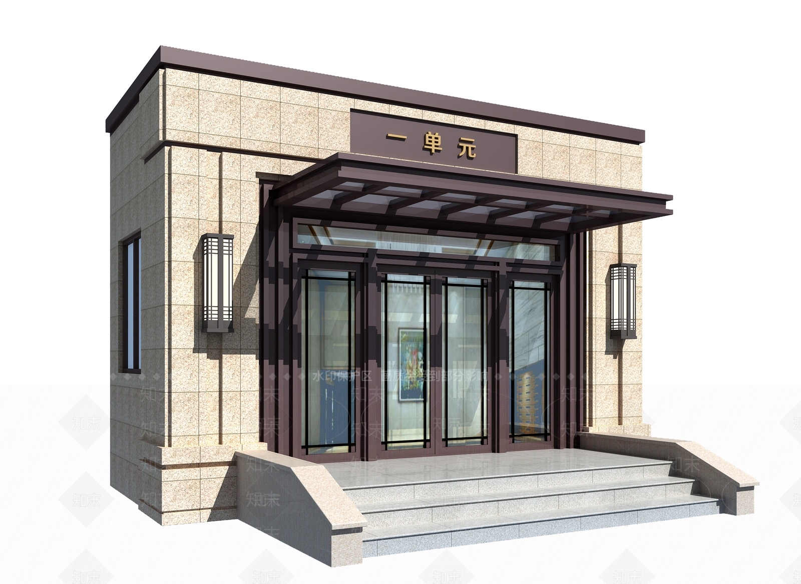 新中式小区入户门3D模型下载【ID:1156441232】