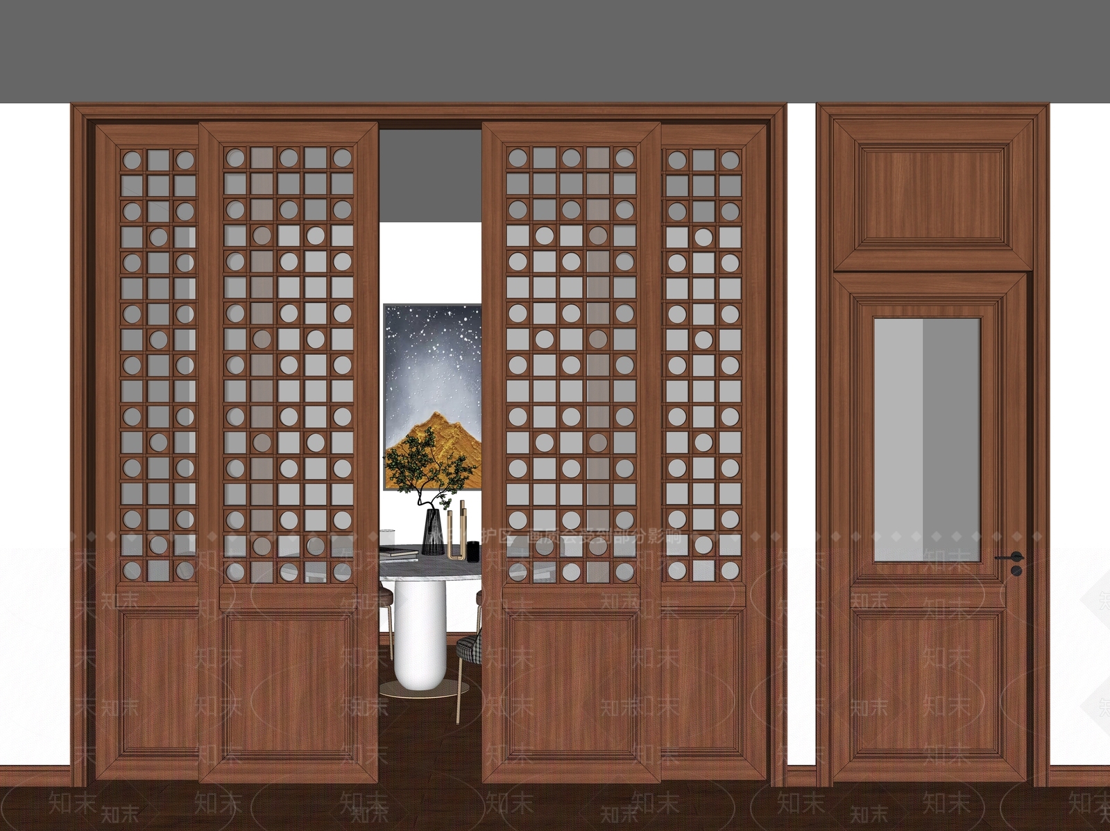 新中式推拉门SU模型下载【ID:1156441805】