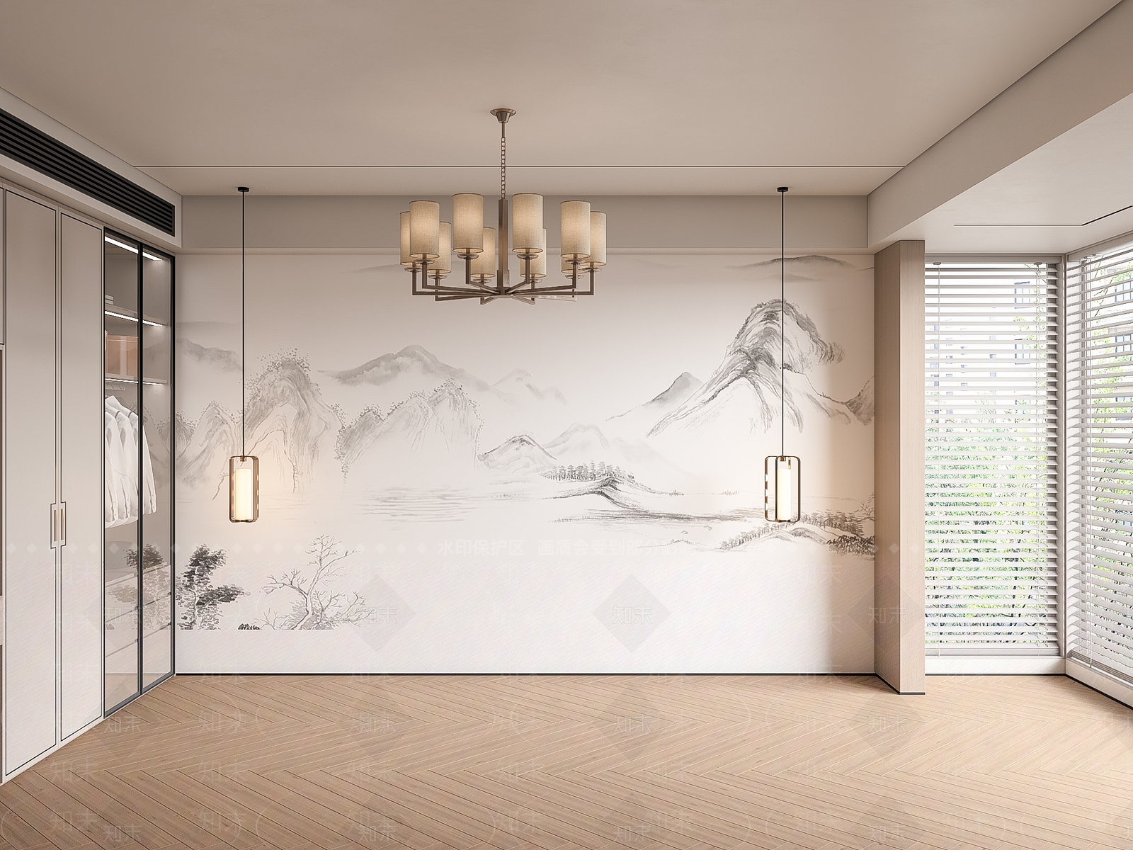 新中式卧室背景墙3D模型下载【ID:1156442196】