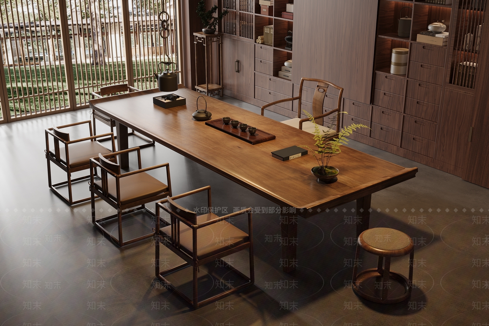 新中式实木茶桌椅组合3D模型下载【ID:1156446345】