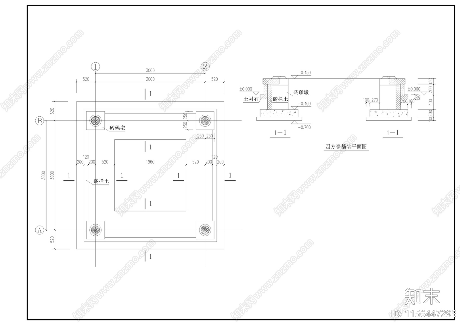 中式全套四方亭及游廊cad施工图下载【ID:1156447295】