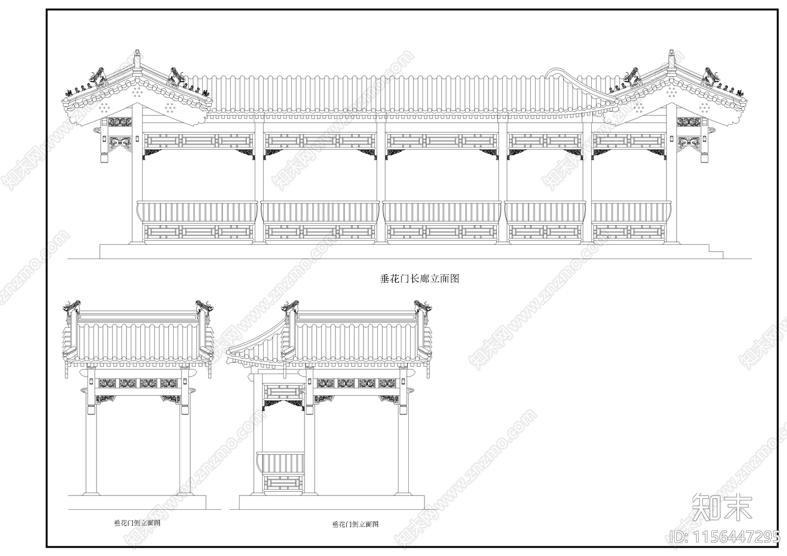 中式全套四方亭及游廊cad施工图下载【ID:1156447295】