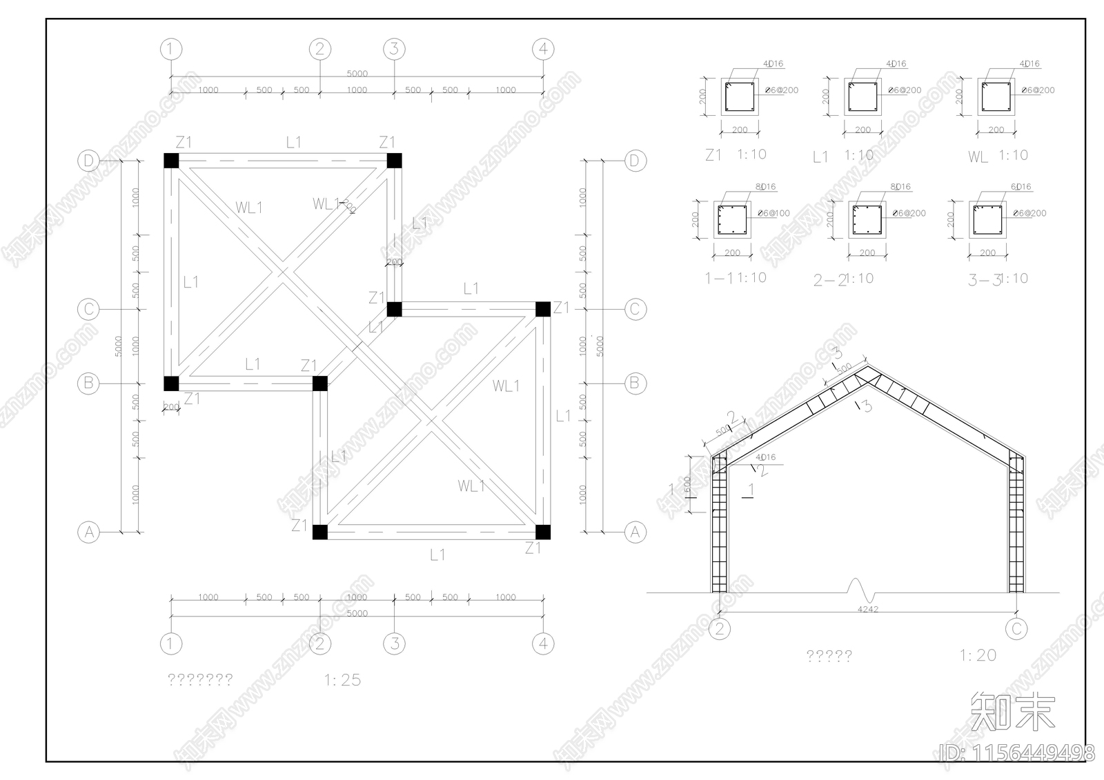 中式双亭子cad施工图下载【ID:1156449498】