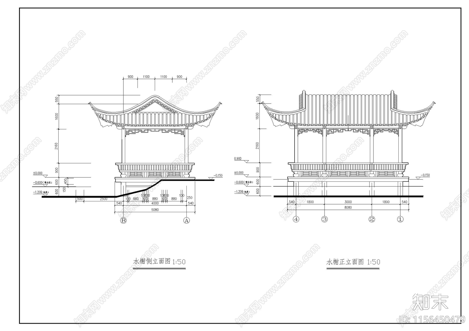 中式水榭亭子cad施工图下载【ID:1156450479】