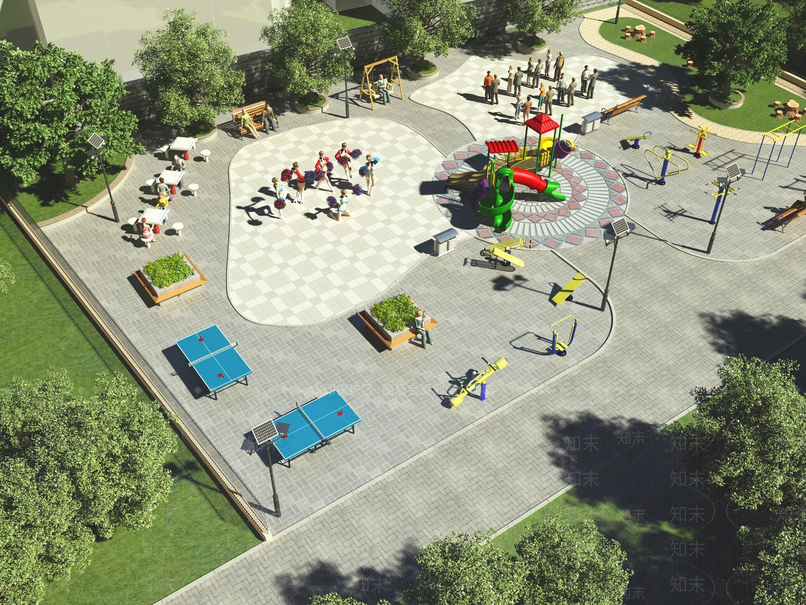 现代户外健身广场3D模型下载【ID:1156451363】