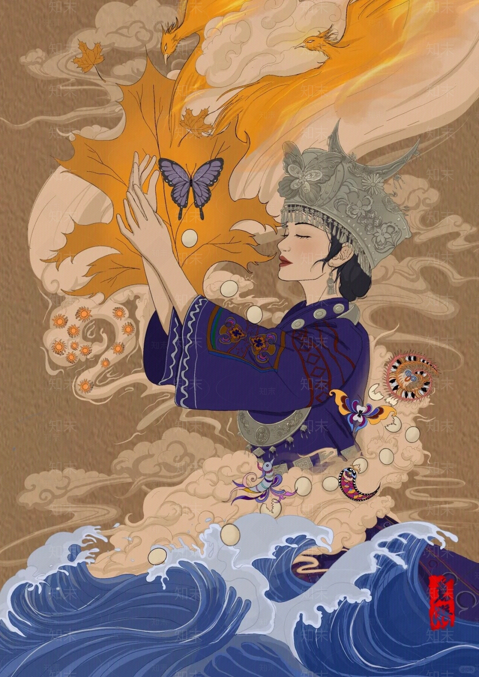 苗寨手绘装饰画贴图下载【ID:1156452355】