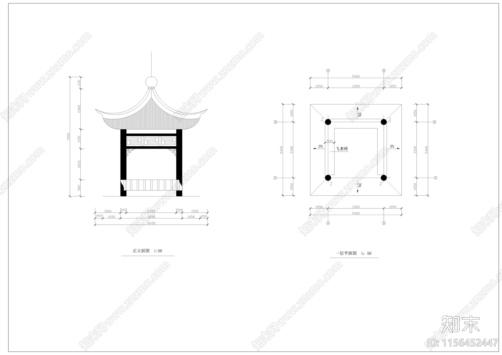 中式四角亭cad施工图下载【ID:1156452447】