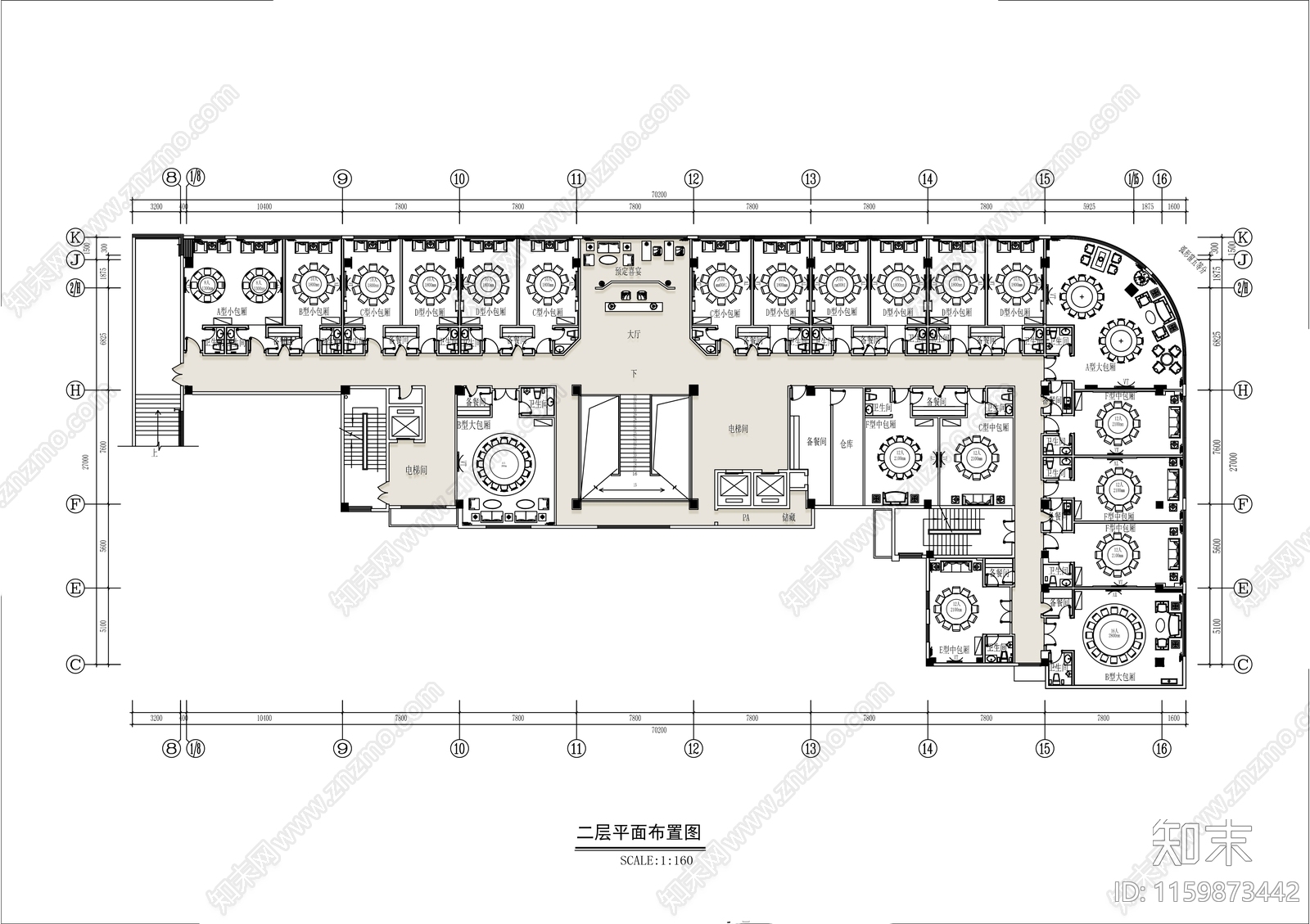 3000㎡两层酒楼平面布置图cad施工图下载【ID:1159873442】
