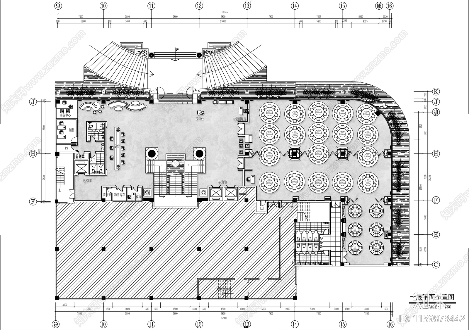 3000㎡两层酒楼平面布置图cad施工图下载【ID:1159873442】