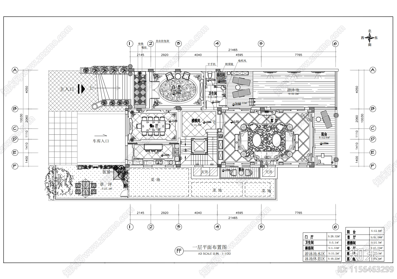 欧式古典别墅cad施工图下载【ID:1156463299】