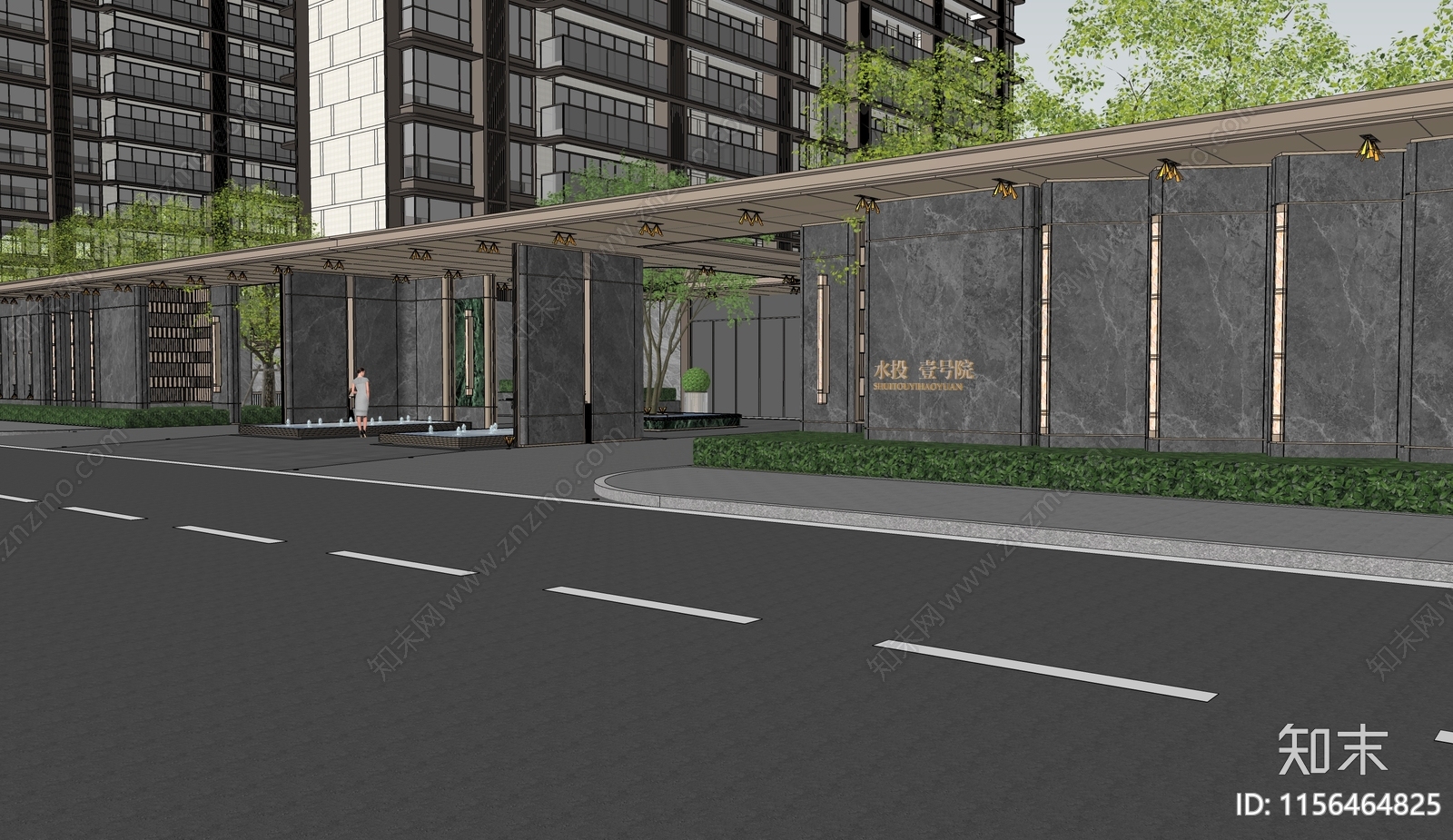 现代小区出入口大门SU模型下载【ID:1156464825】