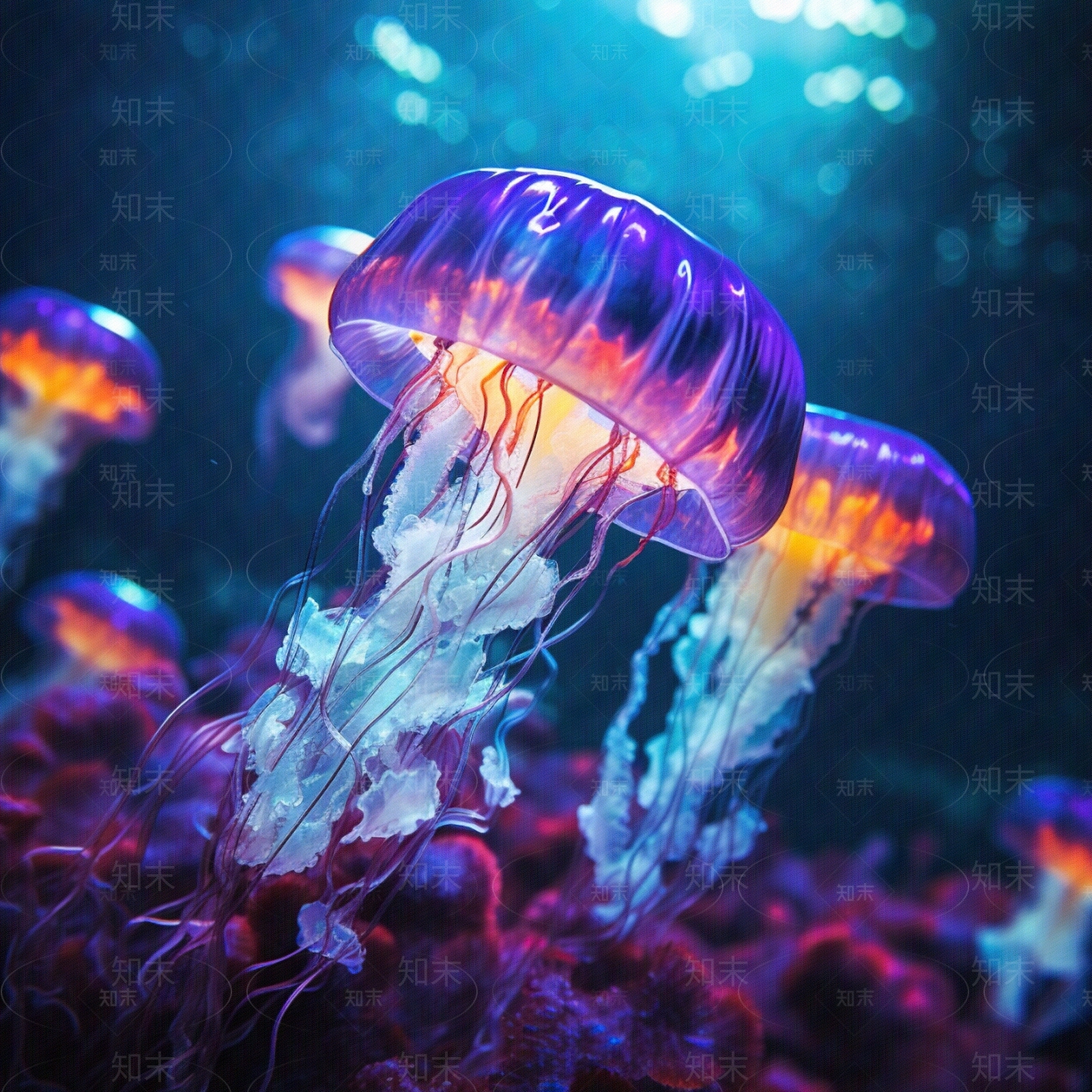 蓝色水母海洋风格壁纸贴图下载【ID:1156471426】