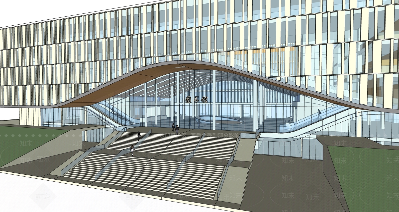 现代图书馆建筑SU模型下载【ID:1156473906】