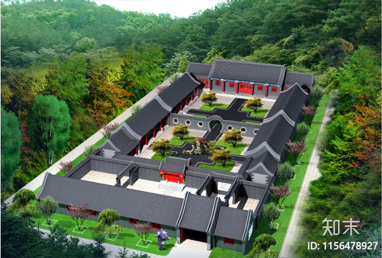 一层四合院建筑方案图cad施工图下载【ID:1156478927】