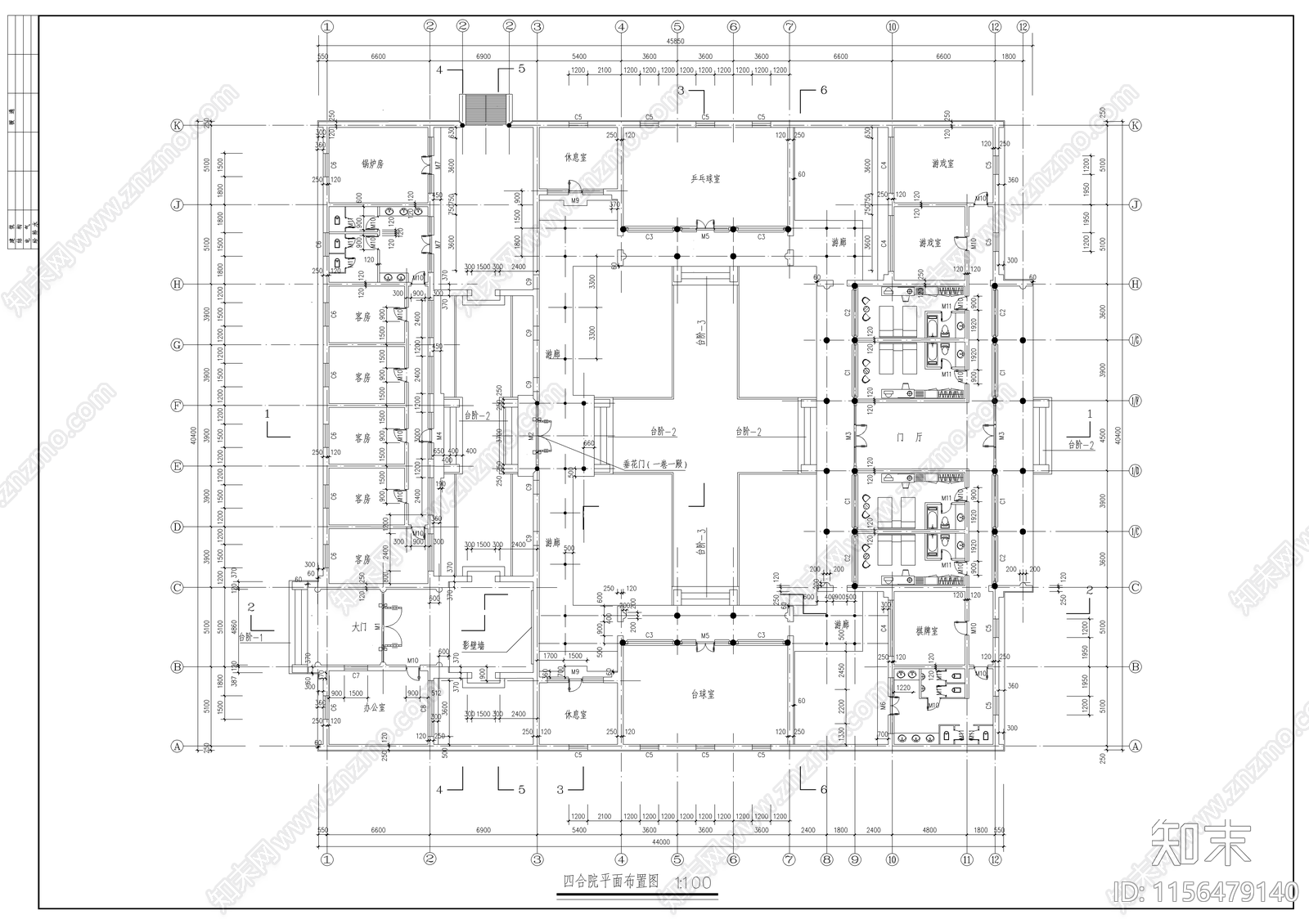 一层四合院建筑设计图cad施工图下载【ID:1156479140】