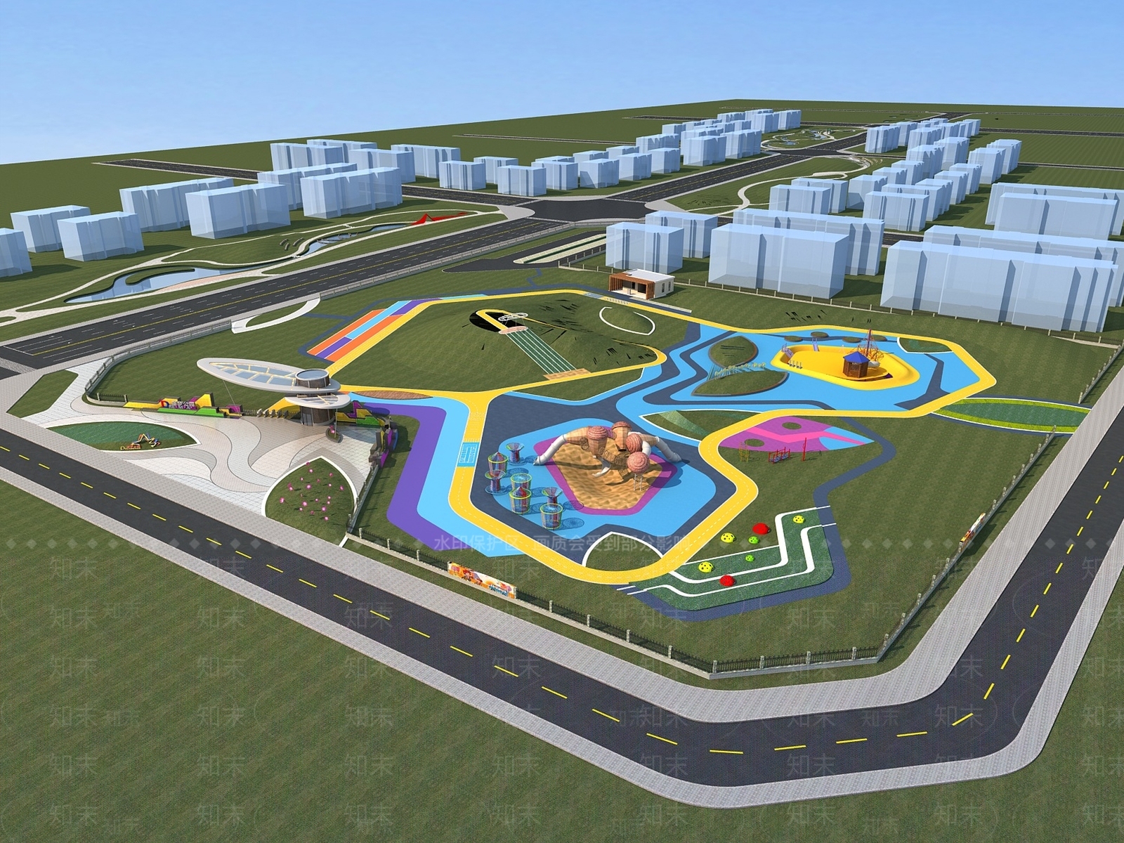 现代儿童公园鸟瞰3D模型下载【ID:1156480357】