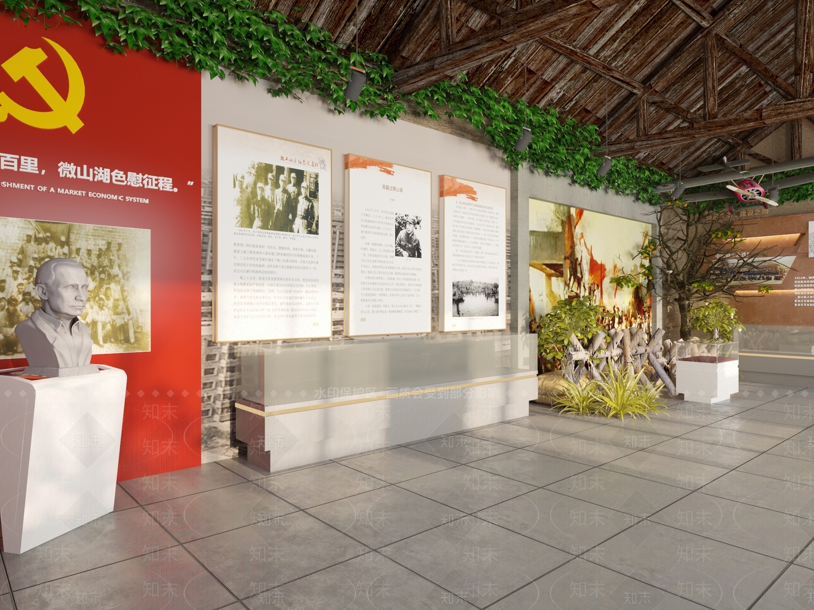 现代红色党建抗战展厅SU模型下载【ID:1156497870】