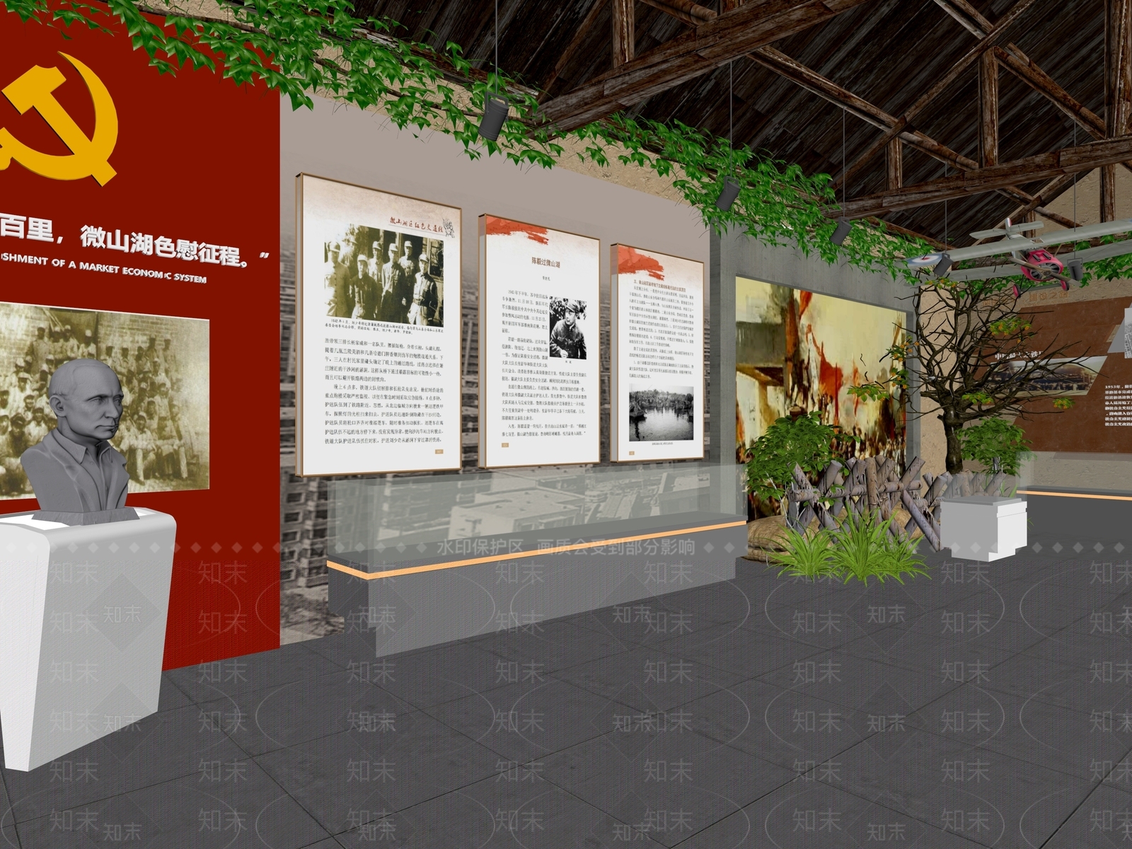 现代红色党建抗战展厅SU模型下载【ID:1156497870】