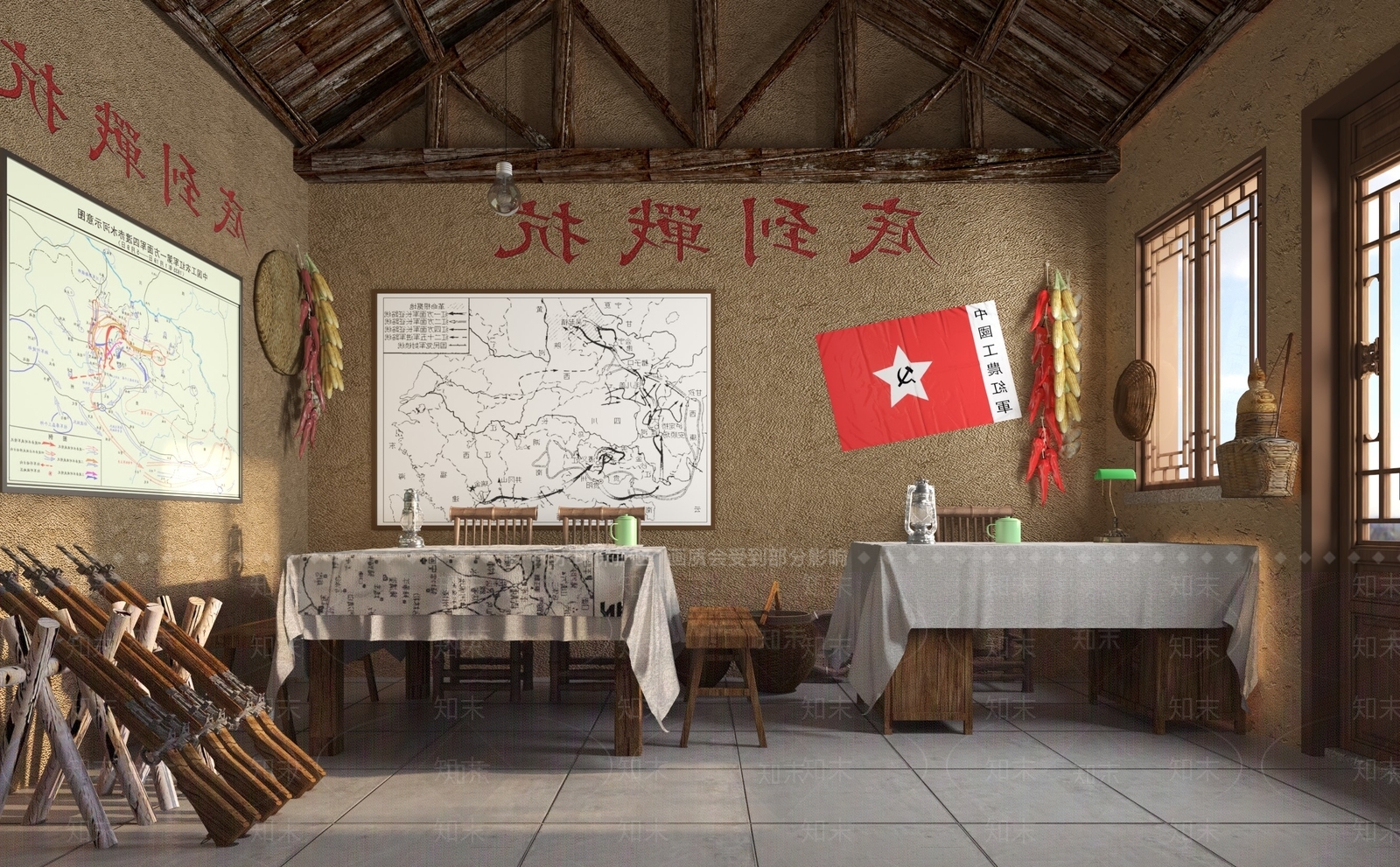 中式乡村抗战指挥室展厅SU模型下载【ID:1156497821】