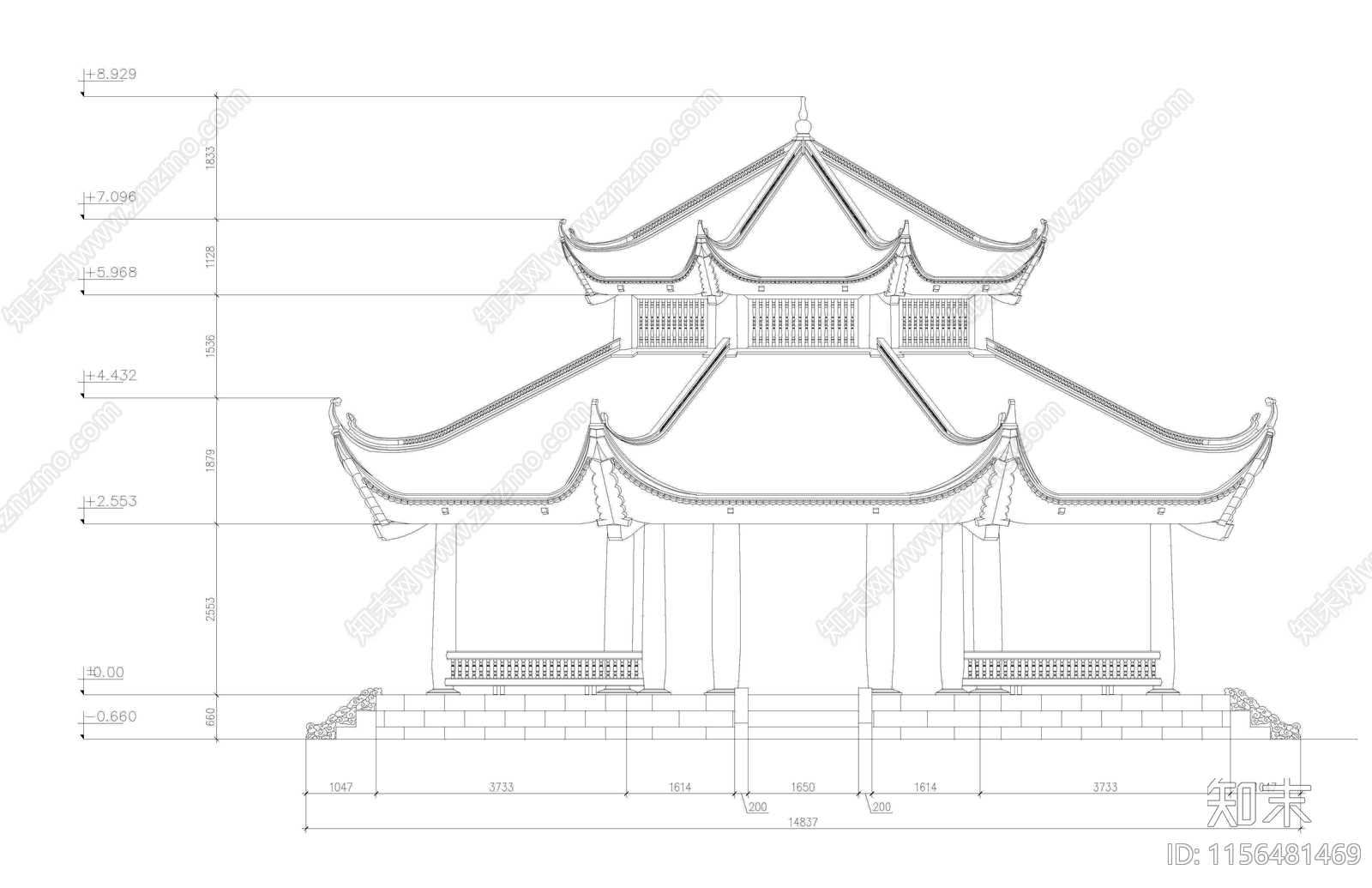 八角亭CADcad施工图下载【ID:1156481469】