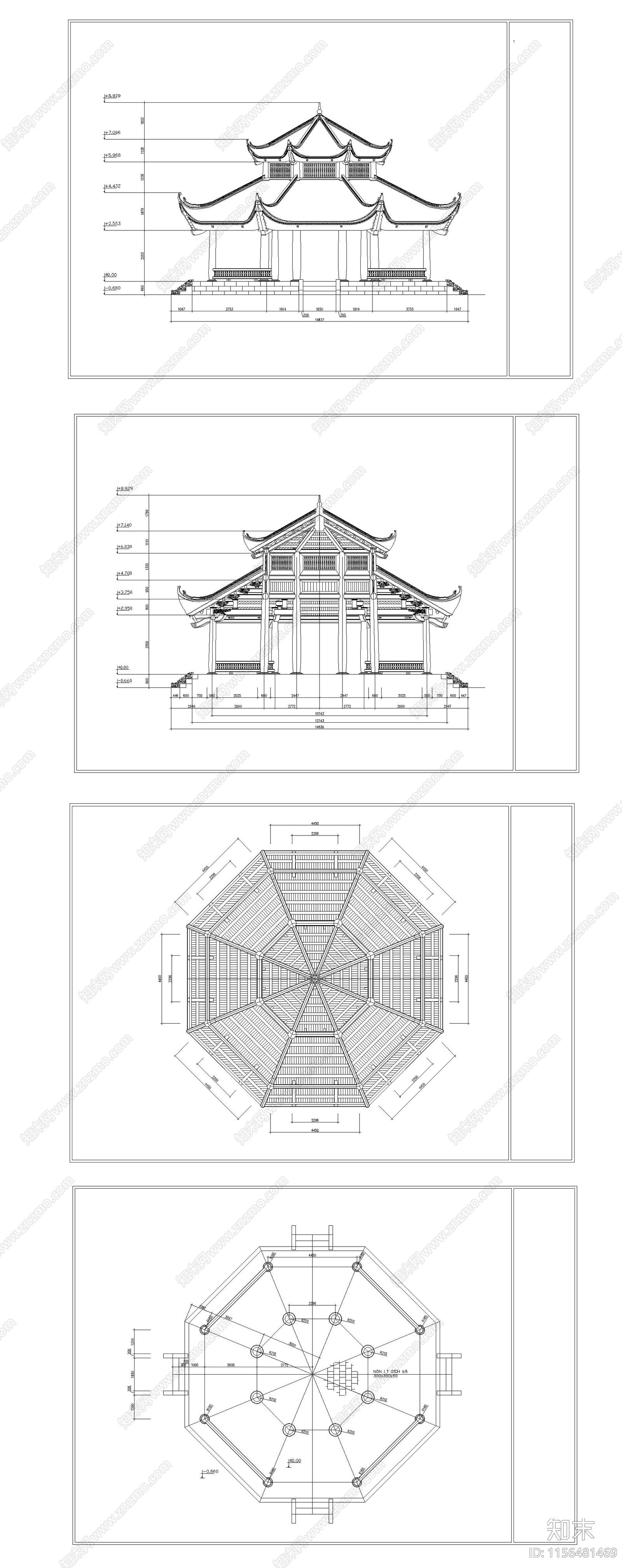 八角亭CADcad施工图下载【ID:1156481469】