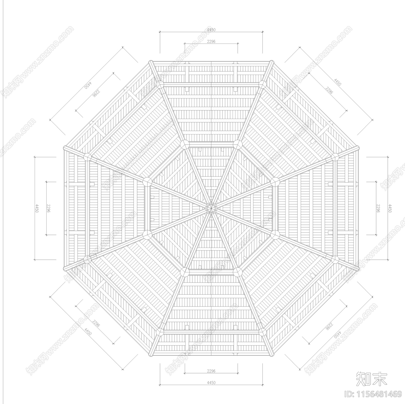 八角亭CADcad施工图下载【ID:1156481469】