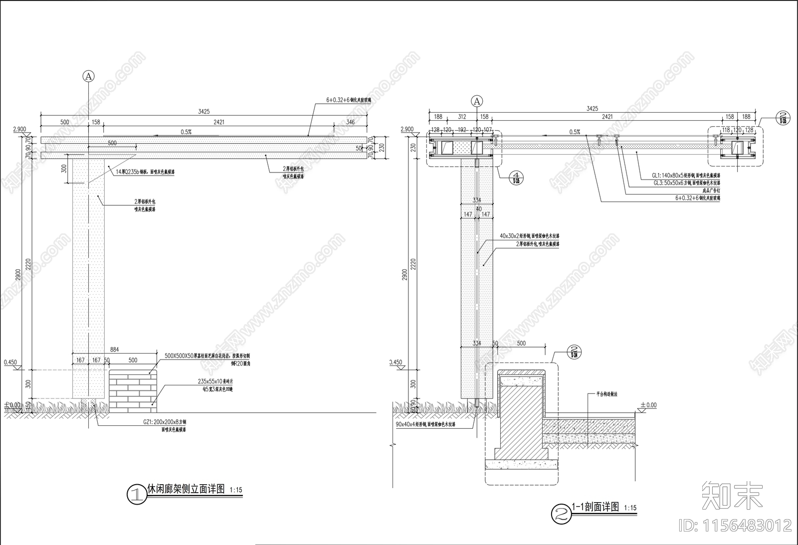 小区休闲弧形廊架详图cad施工图下载【ID:1156483012】