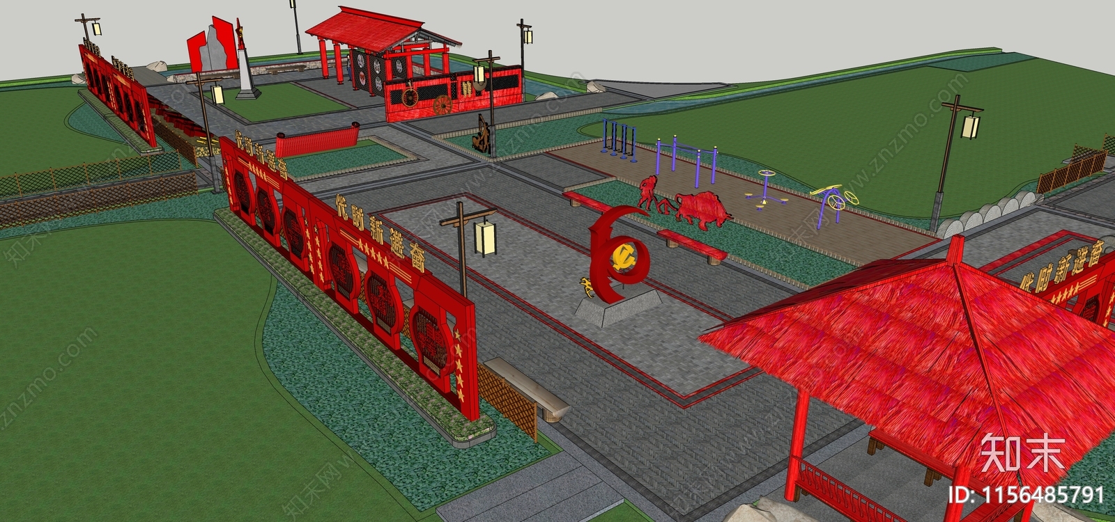 现代红色文化广场SU模型下载【ID:1156485791】
