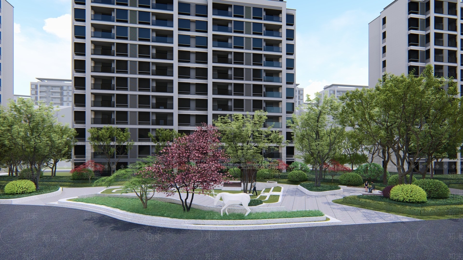 现代风格住宅小区景观SU模型下载【ID:1156717505】